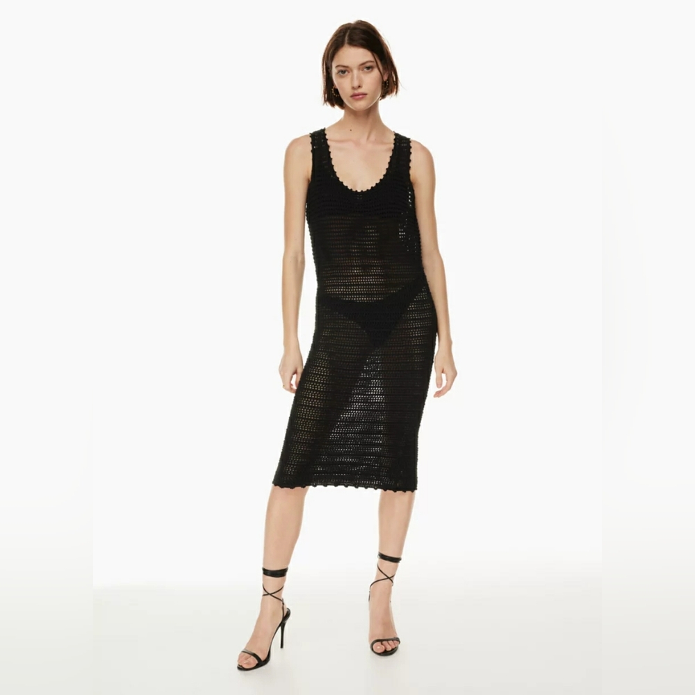 NWT Aritzia Wilfred Black Ephron Crochet Tank Dress Sz Small